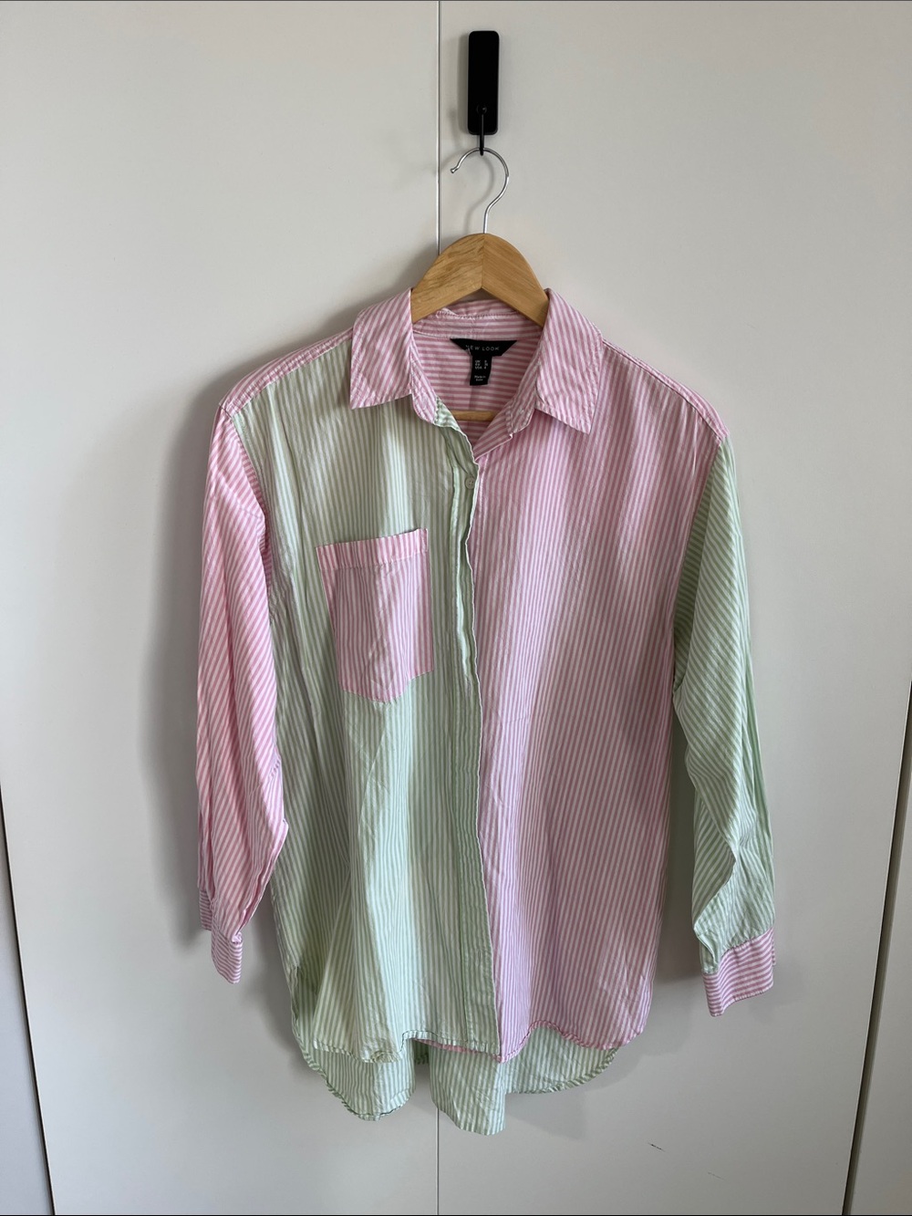 New Look Pink & Green Striped Button-Down Shirt